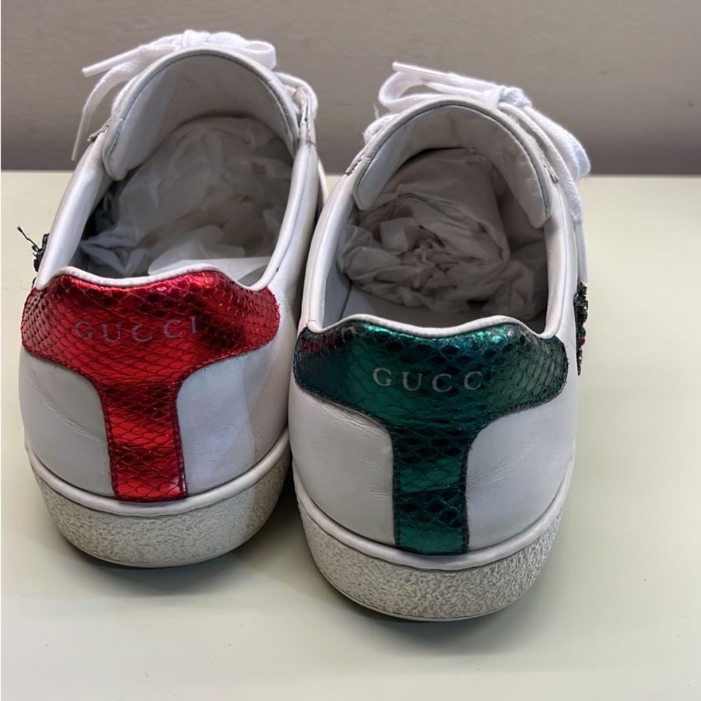 Gucci White Leather Sneakers with Green & Red Web and Embellished Bee size 7 - Picture 6 of 10